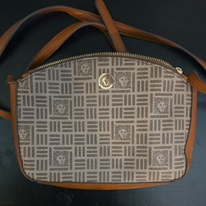 Anne Klein Brown and Tan Crossbody Bag with Structured Design
